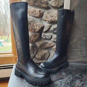 NWOT TEAIEUI Black Knee High Platform Lug Sole Tall Riding Boots Size 7.5